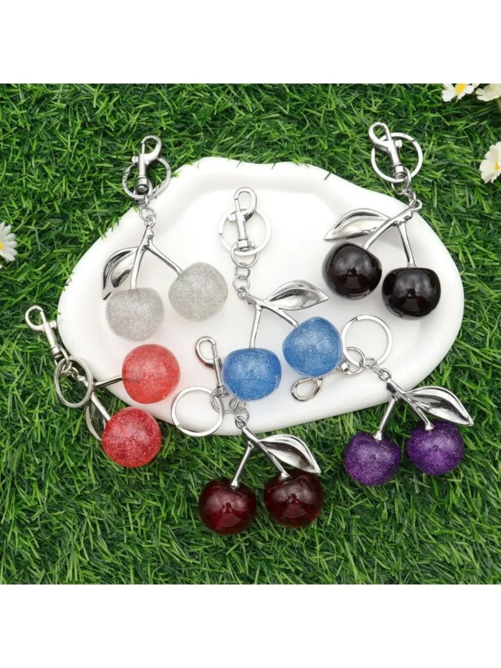 Adorable Cherry Bag Charm Set | Bling Gold & Silver Keychain for Handbags